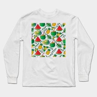 Seamless pattern with pineapple, watermelon and coconut slice. Long Sleeve T-Shirt